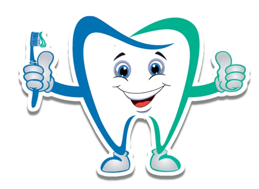 Mascote da Top Dente: um dente sorrindo com escova na mão e joinha